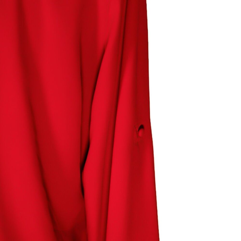 Express Women's Blouse Red V-Neck Roll Tab Long Sleeve Half Button Shirt Top M - Picture 9 of 10